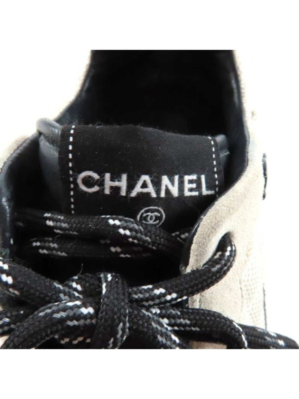 ★SOLD★ Chanel CC Logo Leather Lace Up Mesh Sneakers Off White 41 - Picture 8 of 13
